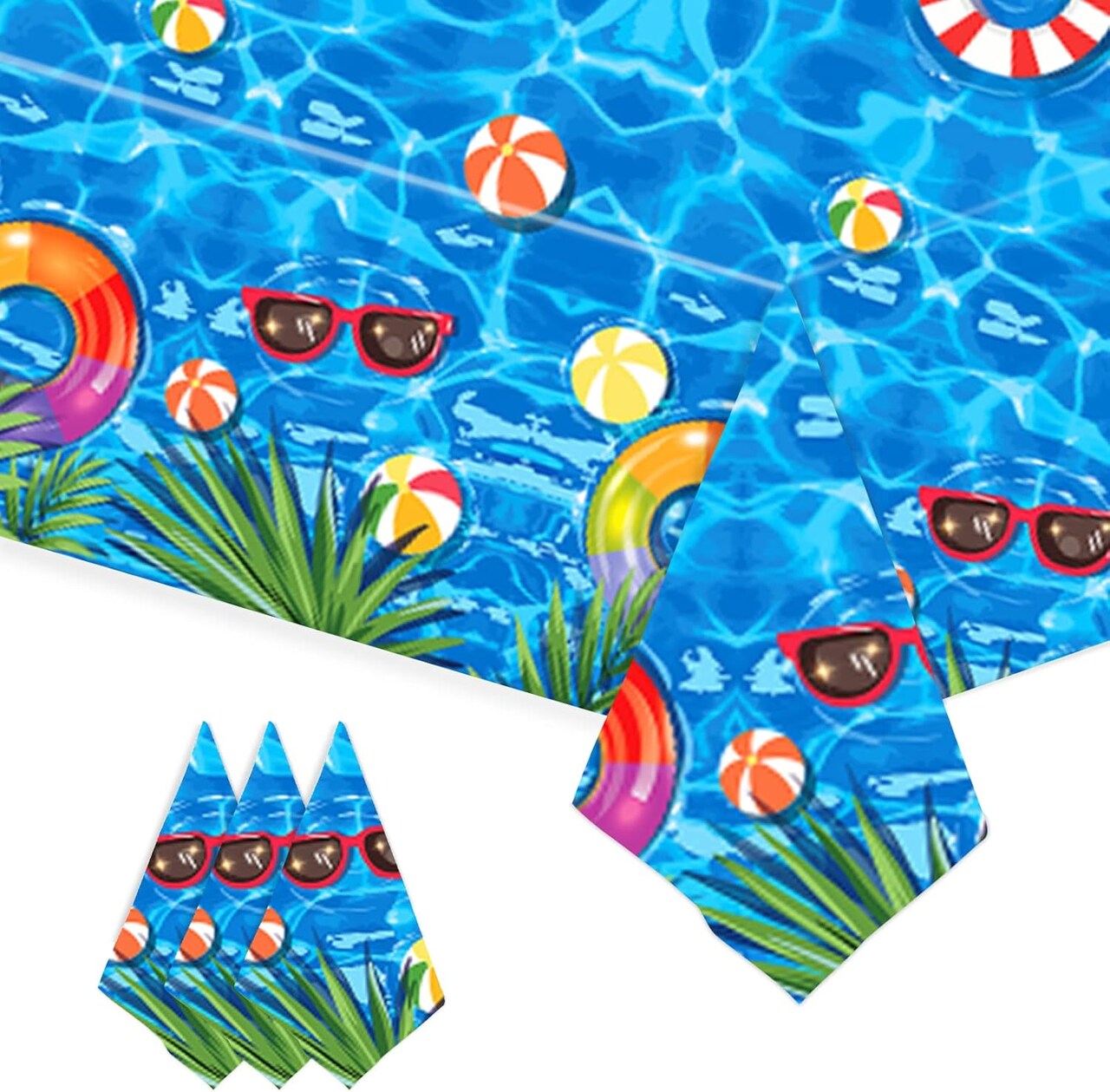 3 Packs Pool Party Tablecloths 51 x 87 Inch Waterproof Plastic Beach Tablecloth